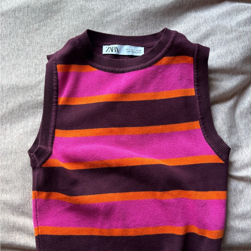 Zara Striped Pink and Orange Sleeveless Top
